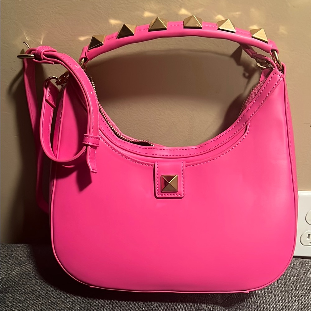 BCBGMaxAzria Pink Shoulder Bag with Pyramid Studs